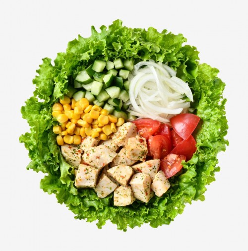 香草鸡肉和彩色蔬菜沙拉